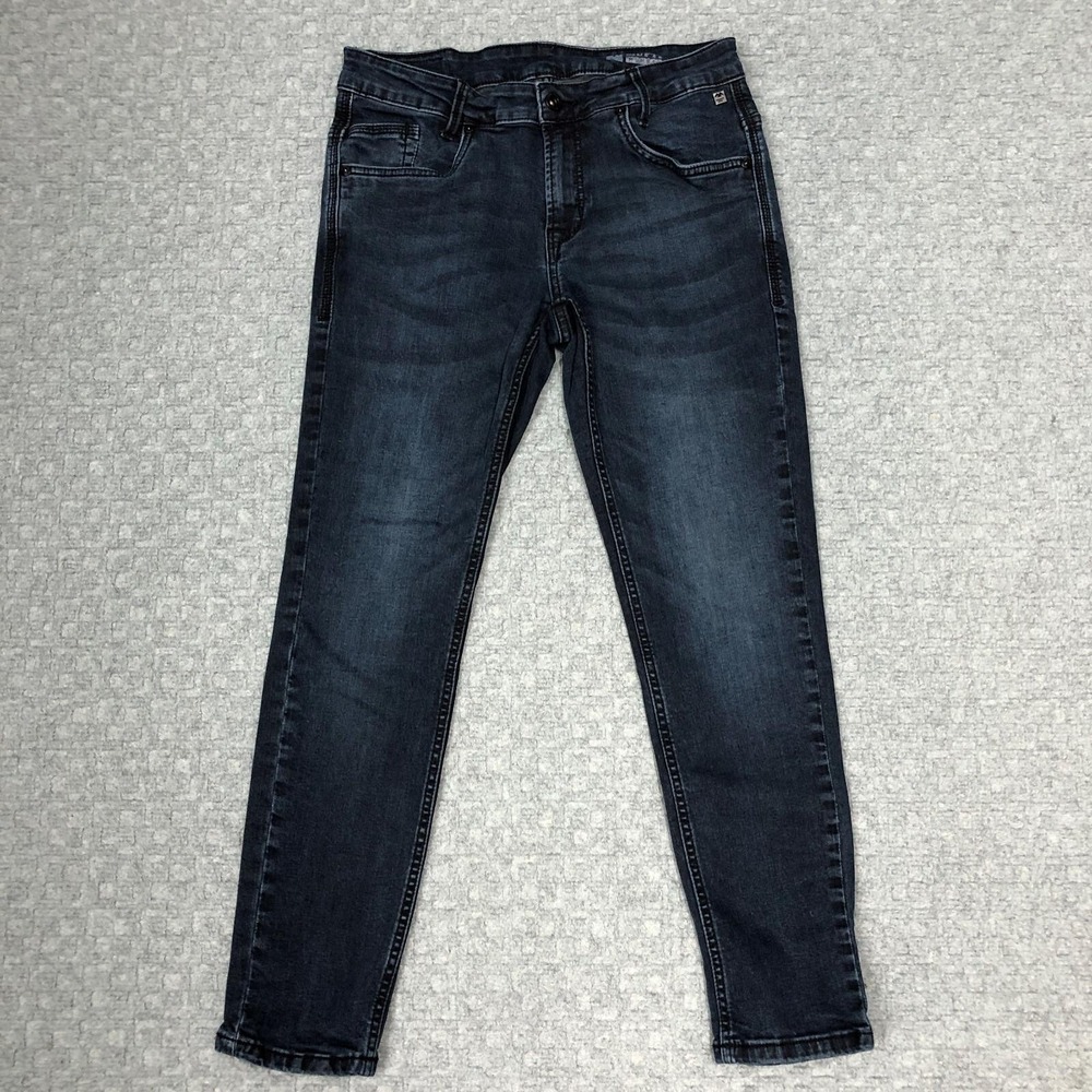 Mufti Jeans Mens 30 Blue Dark Wash Slim Fit Stretch Denim Pants Skinny Leg Norm